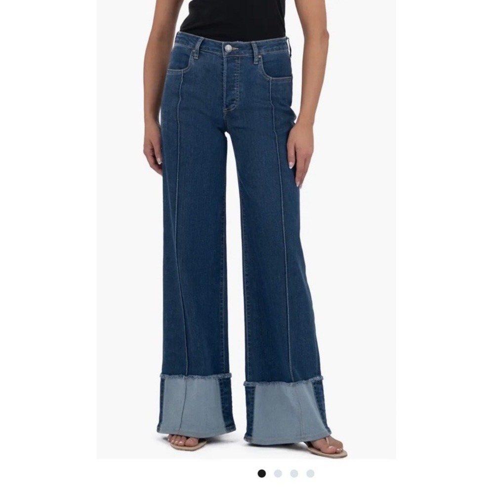 KUT Margo Womens 12 Cuffed Pintuck Wide Leg Jeans High Rise Patchwork 70's Style